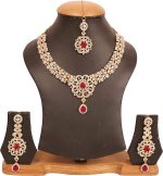 Touchstone Indian Bollywood enchanting floral diamond studded look Rhinestone embellished bridal designer jewelry necklace set for women in silver or white tone. - Image 3